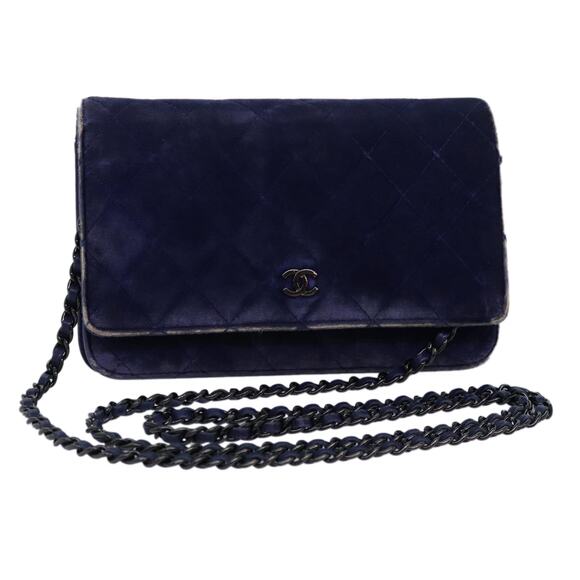 CHANEL Chain Shoulder Bag Moquette Navy CC - Picture 1 of 16